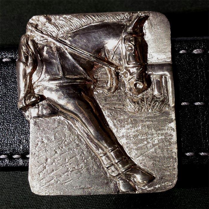 Vintage Western Belt Buckle Featuring a Horse Head and Lucky