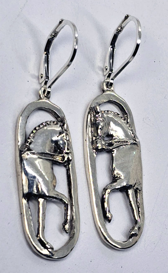 Dressage Horse Trot on Oval Lever Back Earrings