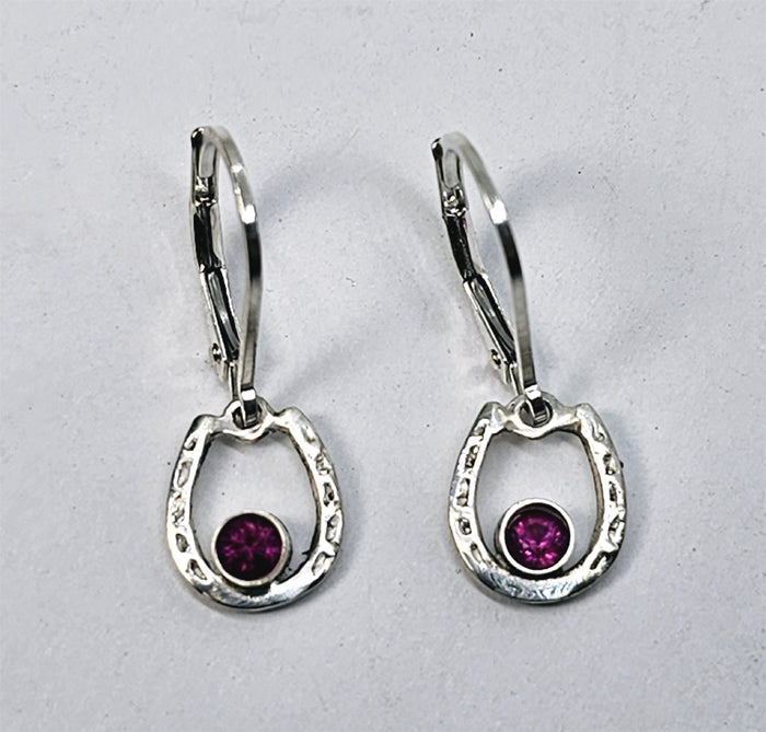 Horse Shoe with Bezel Set Stone small Lever Back Earring Sterling Silver