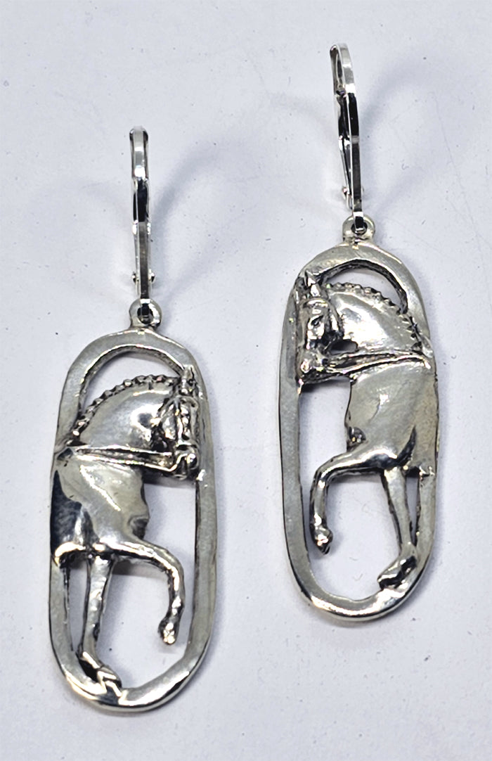 Dressage Horse Trot on Oval Lever Back Earrings