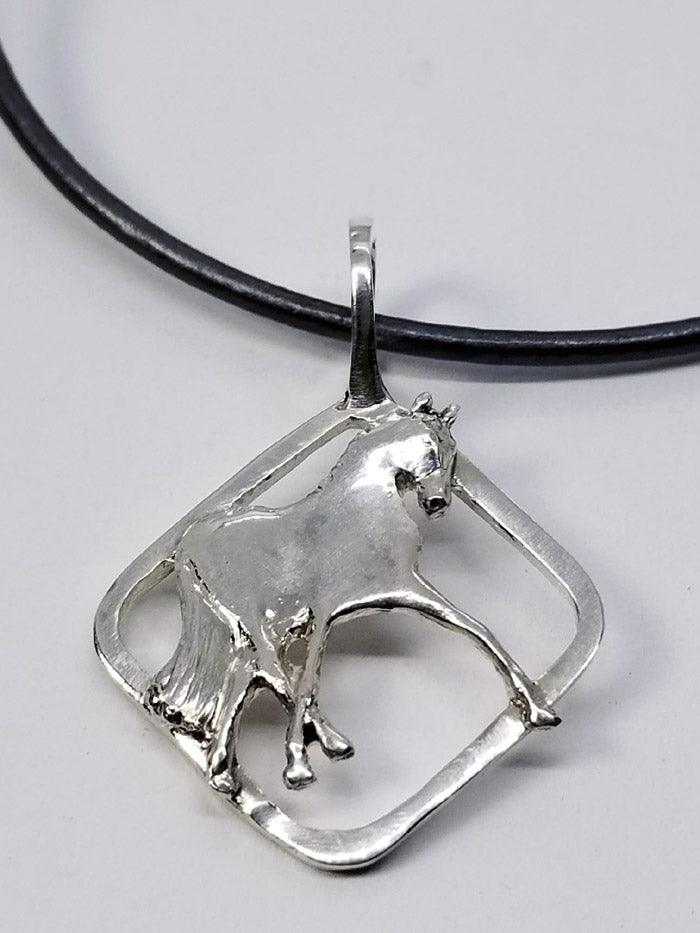 Half Pass Horse on Squared Pendant - Tempi Design Studio