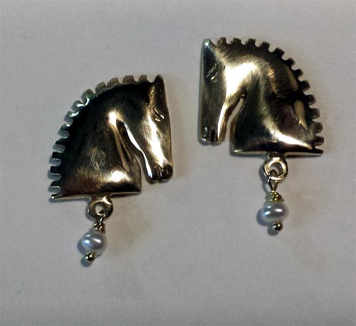 Contemporary Horse Stud Earring with Fresh Water Pearl Drop - Tempi Design Studio