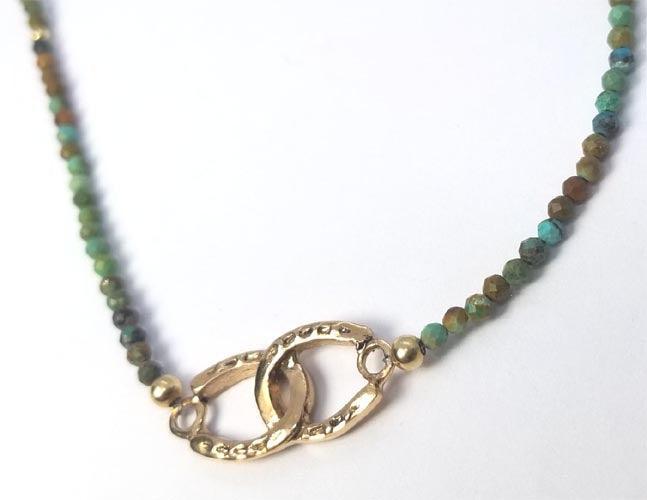Double Horse Shoe on Turquoise Bead Mix Necklace - Tempi Design Studio
