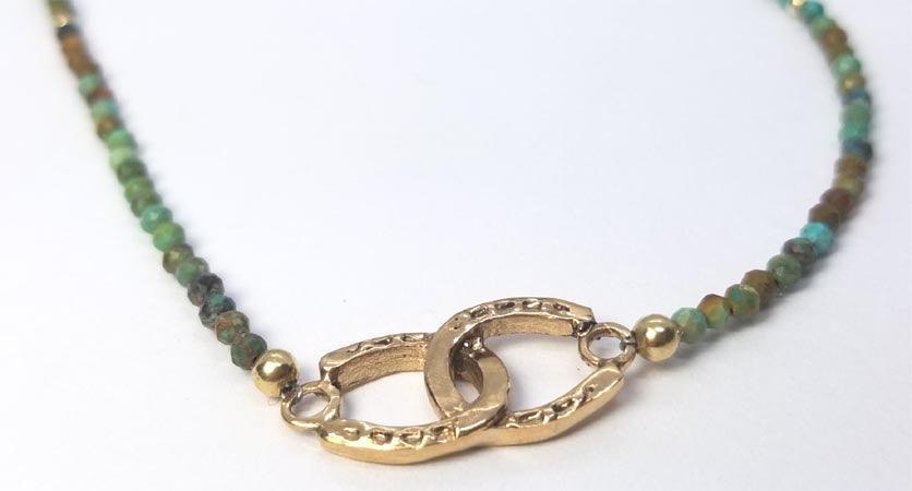 Double Horse Shoe on Turquoise Bead Mix Necklace - Tempi Design Studio