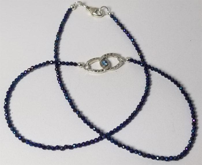 Double Horse Shoe with Bezel Set Stone on Bead Necklace