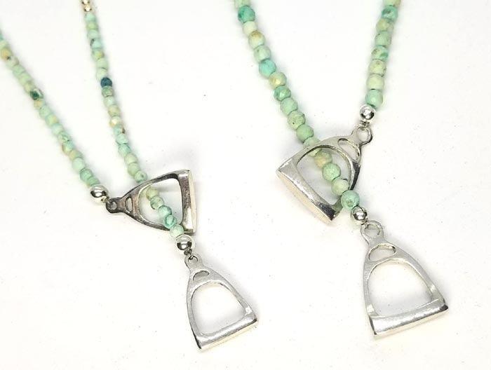 Double Stirrup Necklace with Turquoise Beads - Tempi Design Studio