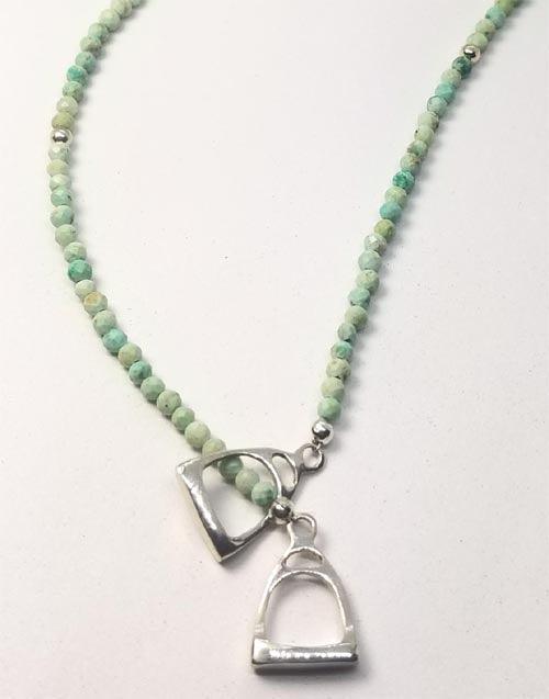 Double Stirrup Necklace with Turquoise Beads - Tempi Design Studio