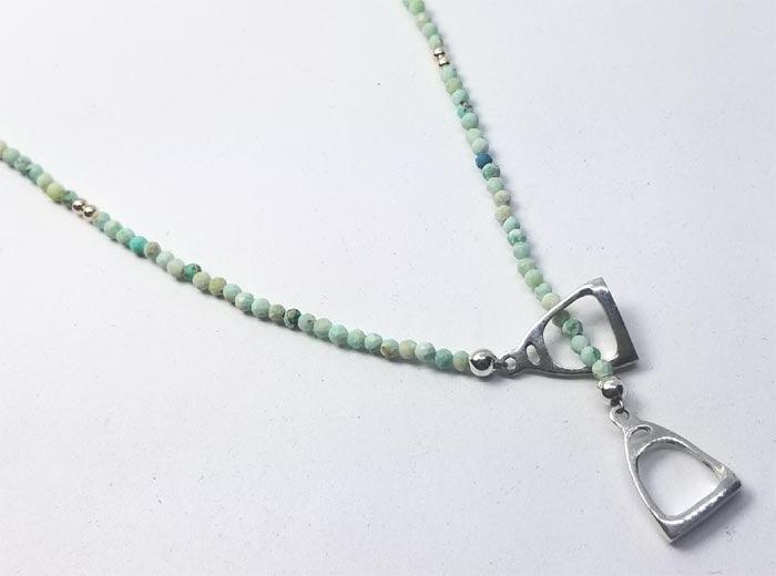 Double Stirrup Necklace with Turquoise Beads - Tempi Design Studio