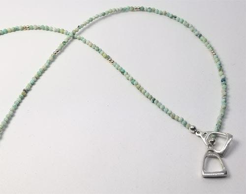 Double Stirrup Necklace with Turquoise Beads - Tempi Design Studio