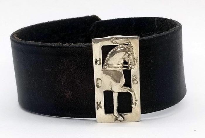 Dressage Horse and Arena Slide on Leather Cuff Bracelet