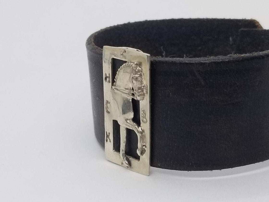 Dressage Horse and Arena Slide on Leather Cuff Bracelet - Tempi Design Studio