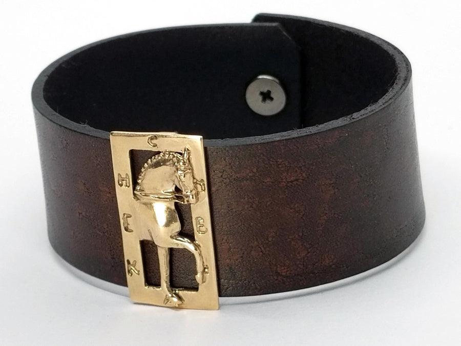 Dressage Horse and Arena Slide on Leather Cuff Bracelet - Tempi Design Studio