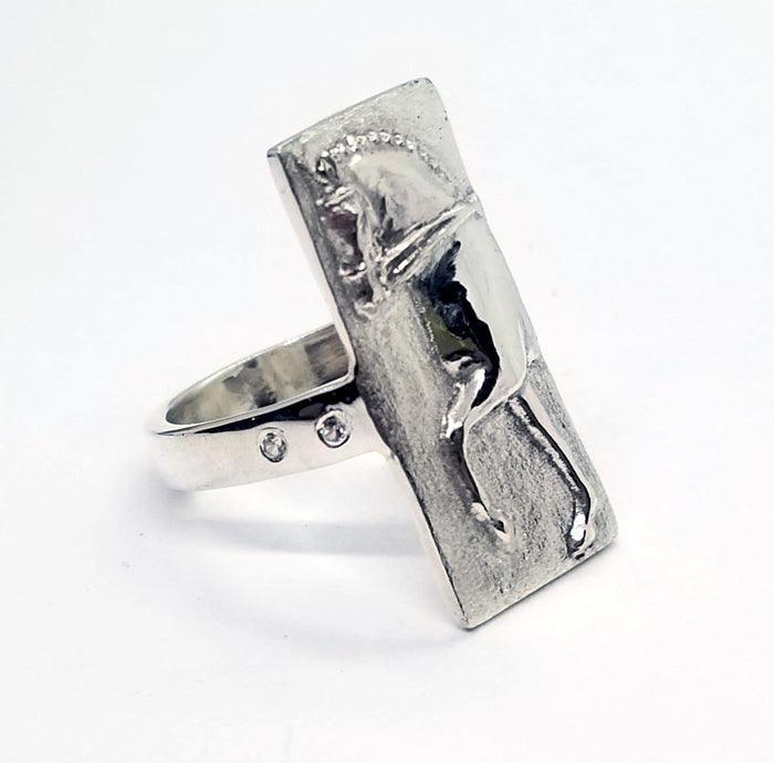 Dressage Horse Cameo Ring with White Sapphire Stones - Tempi Design Studio