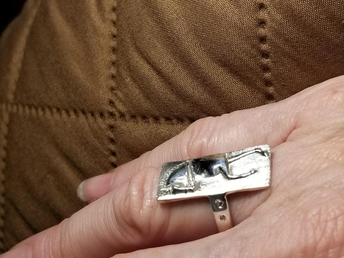 Dressage Horse Cameo Ring with White Sapphire Stones - Tempi Design Studio