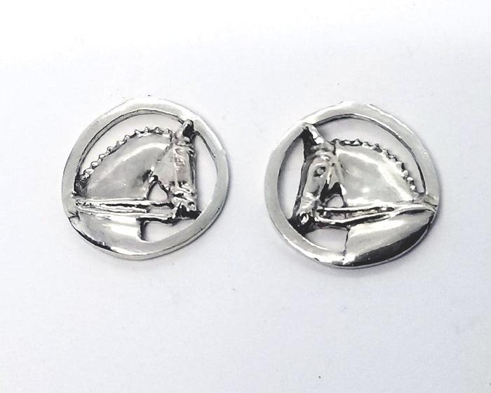 Dressage Horse Head in a  Circle Stud Earrings