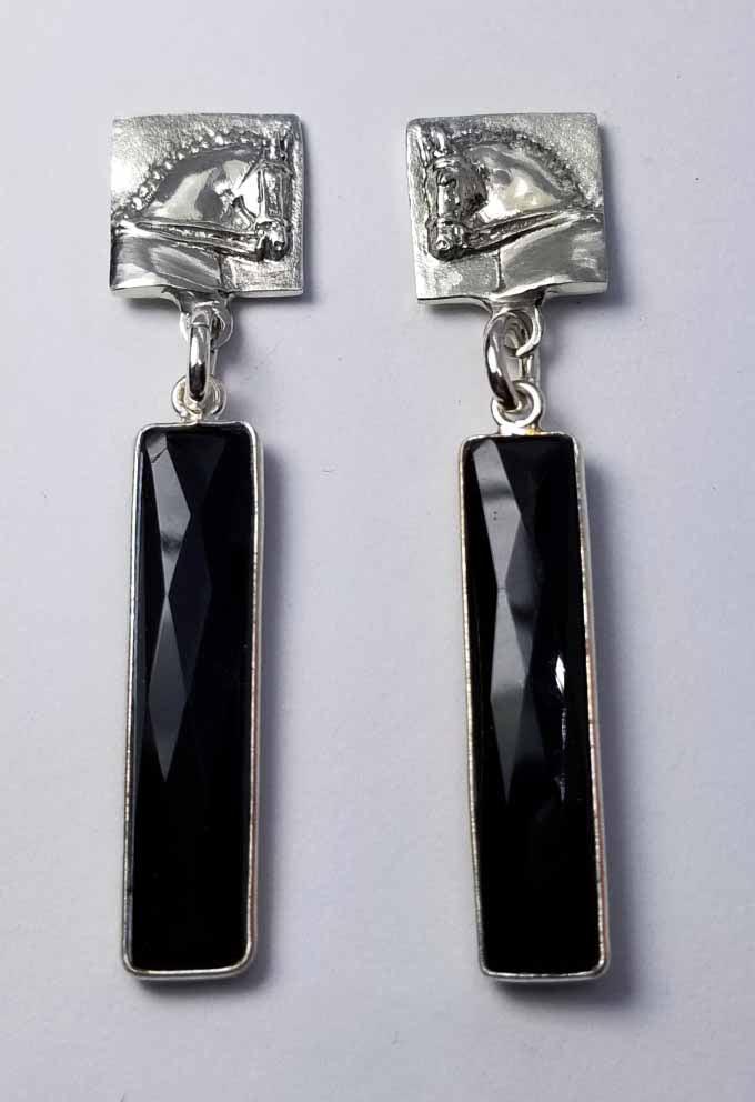 Dressage Horse Squared Earrings with Gem Drops