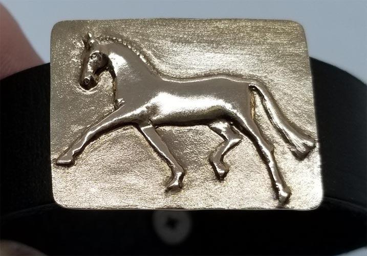 Extended Trot Horse on Leather Cuff Bracelet