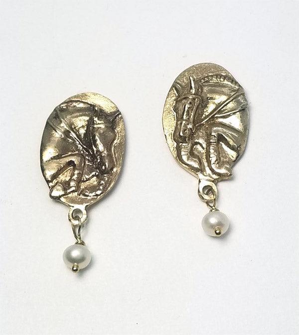 Fancy Hunter Jumper Oval Stud Earrings with Pearl Drop