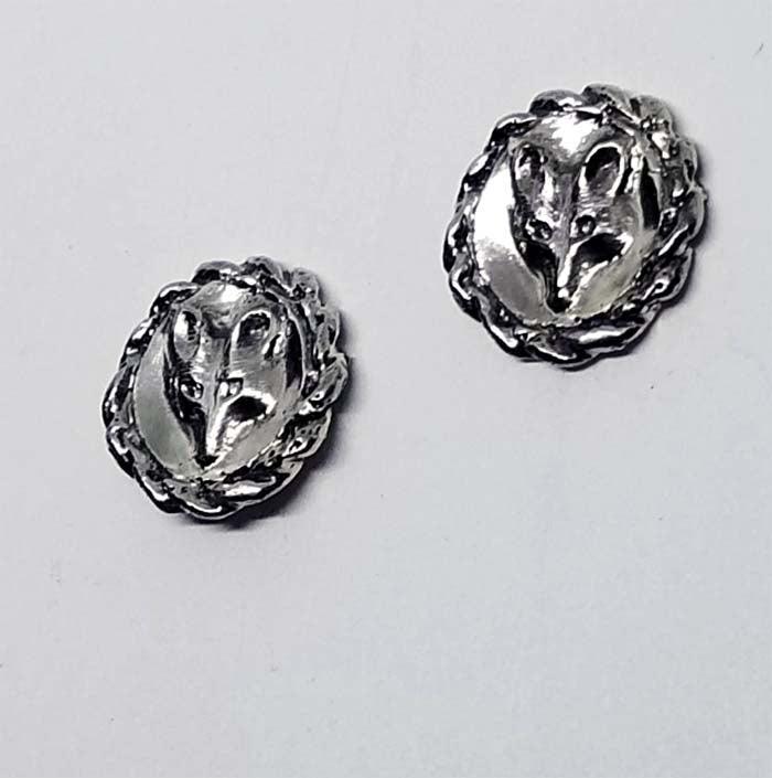 Fox Mask Stud Earrings with Rope Edge - Tempi Design Studio