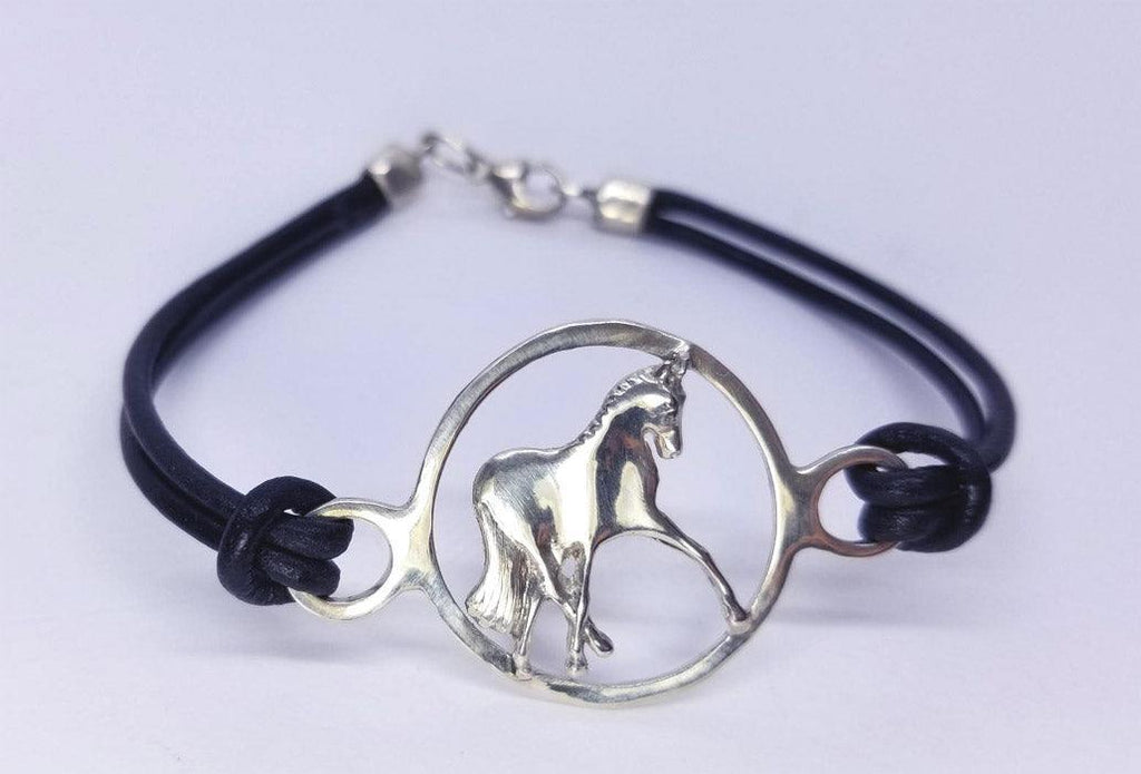 Half Pass Horse in a Circle Leather Cord Bracelet