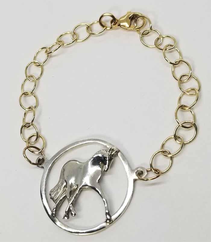 Half Pass Horse Medallion on Golden Chain Bracelet