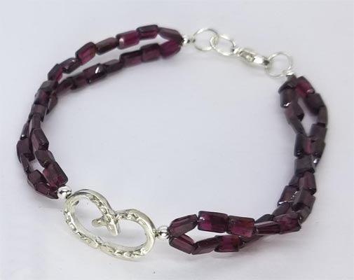 Horse Shoe Heart Small Sterling and Garnet Gem Bracelet - Tempi Design Studio