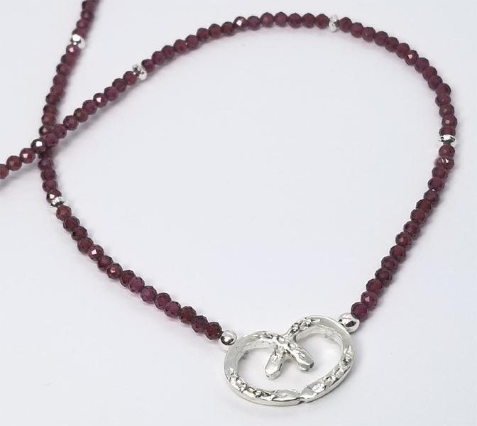 Horse Shoe Heart Small with Garnet Bead Necklace