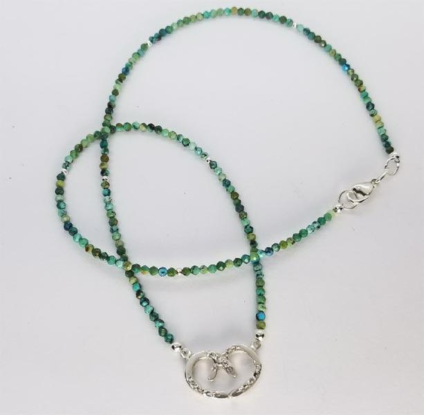 Horse Shoe Heart Small with Turquoise Bead Necklace - Tempi Design Studio