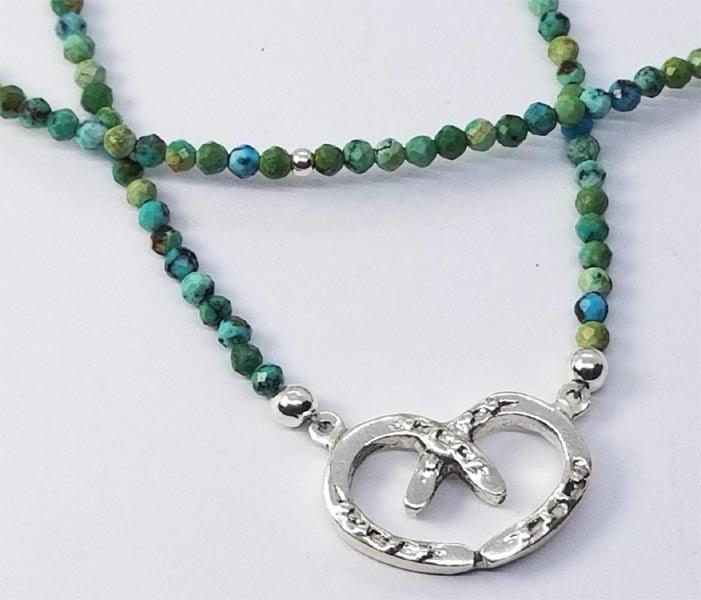 Horse Shoe Heart Small with Turquoise Bead Necklace - Tempi Design Studio