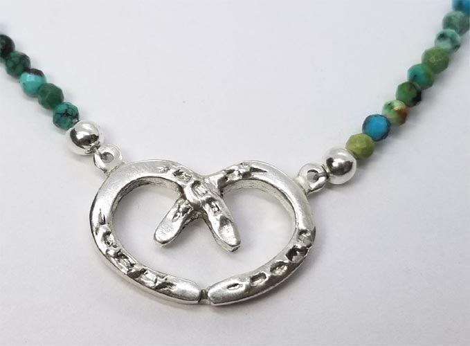 Horse Shoe Heart Small with Turquoise Bead Necklace - Tempi Design Studio