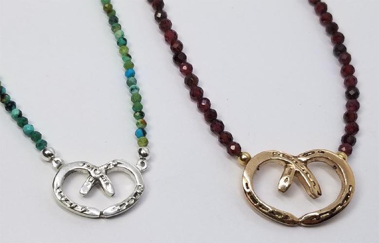 Horse Shoe Heart Small with Turquoise Bead Necklace - Tempi Design Studio
