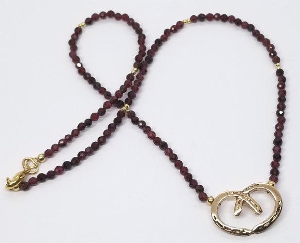 Horse Shoe Heart with Garnet Bead Necklace