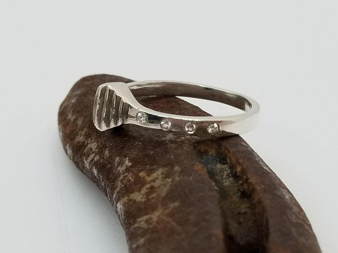 Horseshoe Nail Ring with White Sapphires - Tempi Design Studio
