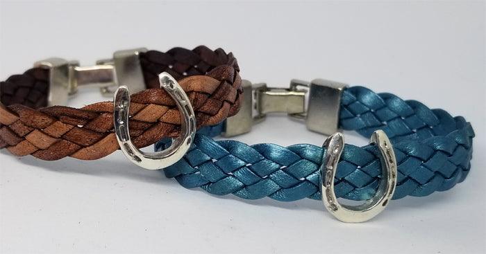 Horseshoe Slide on 5 Strand Woven Leather Bracelet