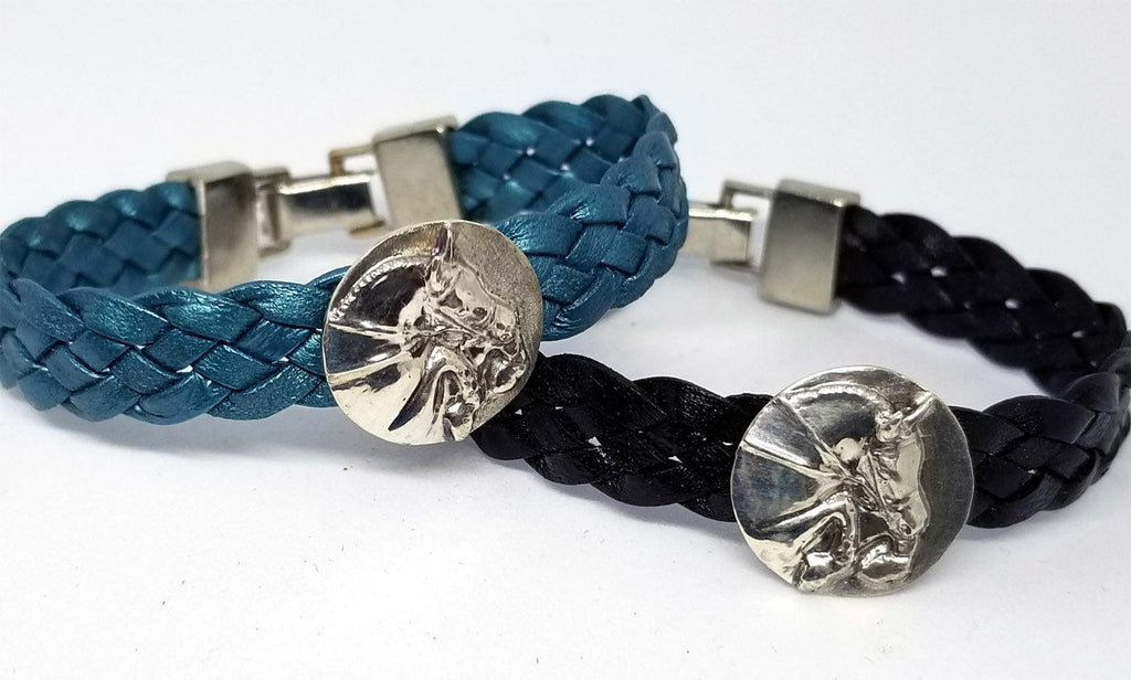 Jumper Horse Slide on 5 Strand Woven Leather Bracelet