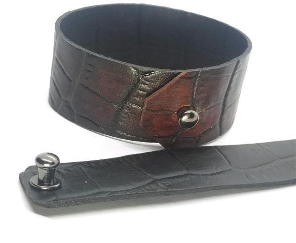 Leather Cuff - Crock Embossed with Button Stud Closure