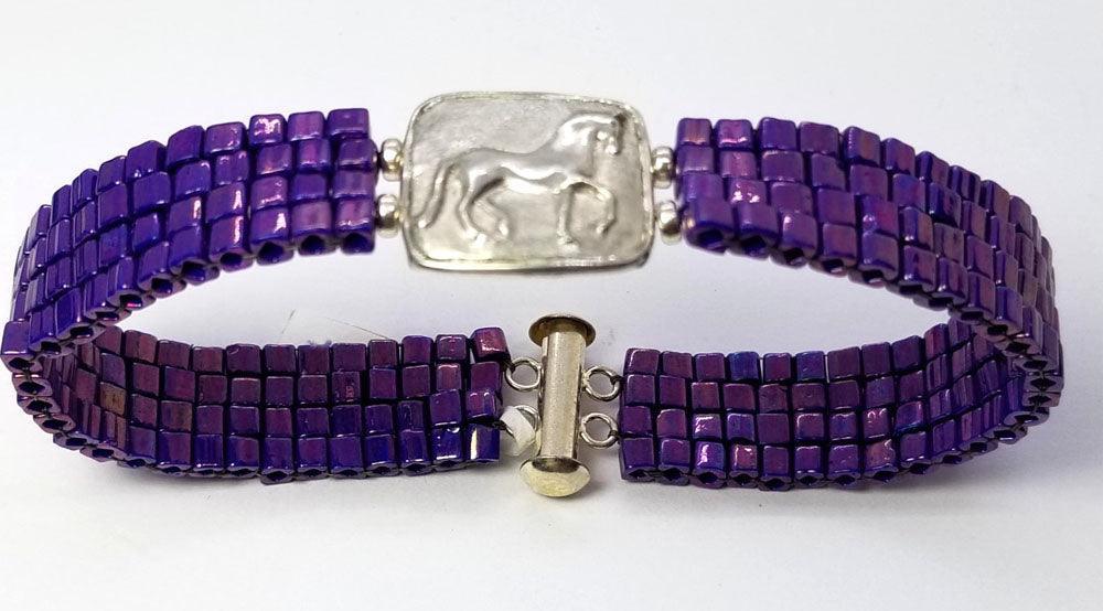 Piaffe Horse Squared on Woven Bead Bracelet
