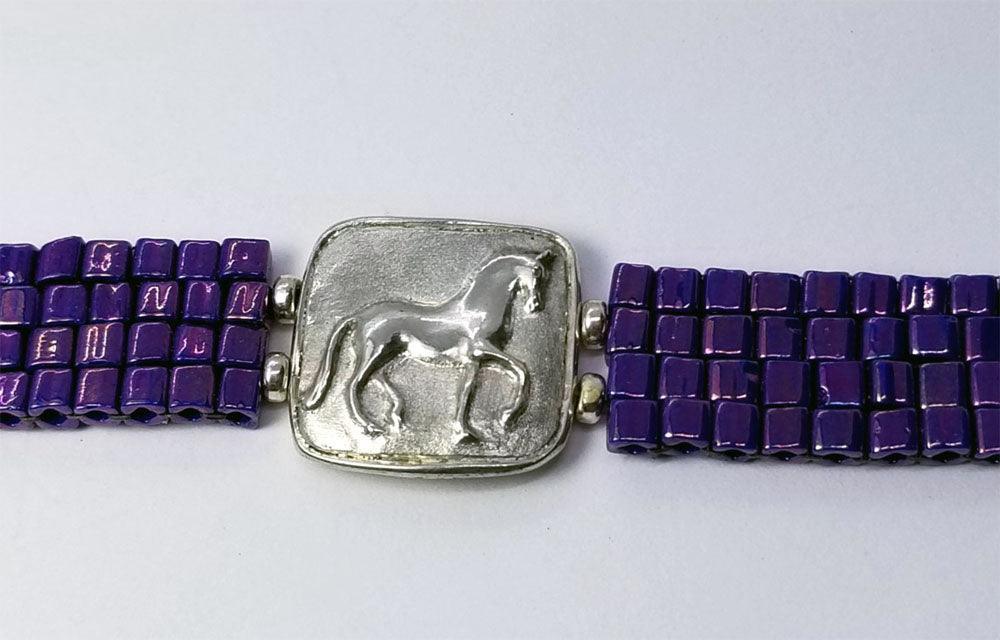 Piaffe Horse Squared on Woven Bead Bracelet - Tempi Design Studio