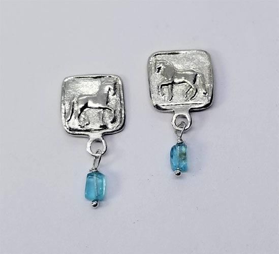 Piaffe Horse Squared Stud Earrings with Apatite Gem Drop - Tempi Design Studio