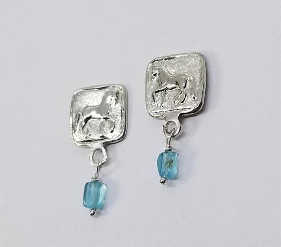 Piaffe Horse Squared Stud Earrings with Apatite Gem Drop - Tempi Design Studio