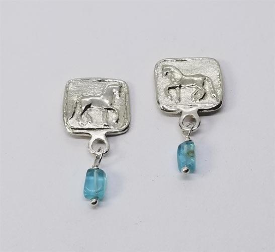 Piaffe Horse Squared Stud Earrings with Apatite Gem Drop - Tempi Design Studio