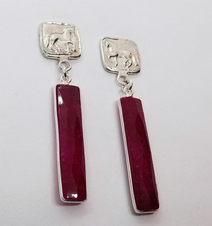 PiaffeHorse Stud Earring Squared with Framed Gem Drops - Tempi Design Studio