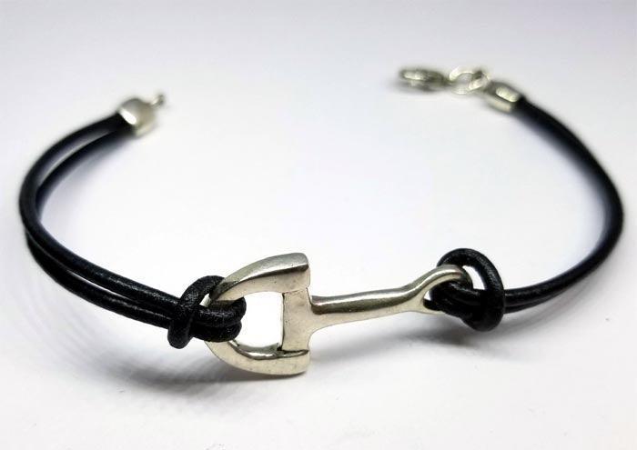 Snaffle Bit on Leather Bracelet in Sterling