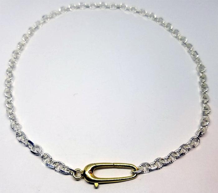Sterling and Diamond Cut Sterling Designer Chain with Gold Clasp
