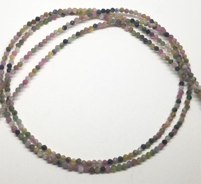 Tourmaline Mix Color 2mm Bead Necklace-2 Strand