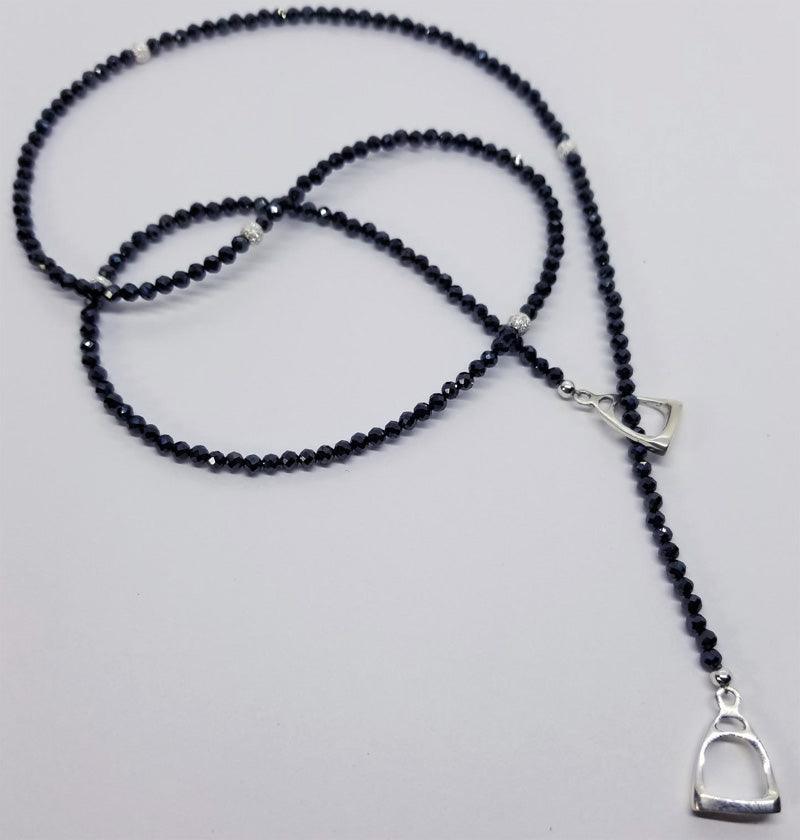 Y Necklace with Double  English Stirrup Charm Sterling Silver