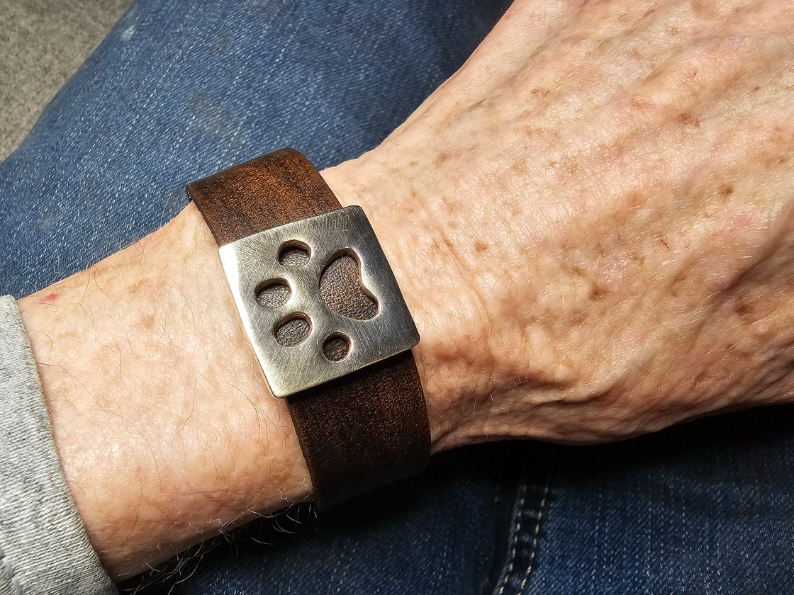 Paw Print Leather Cuff Bracelet
