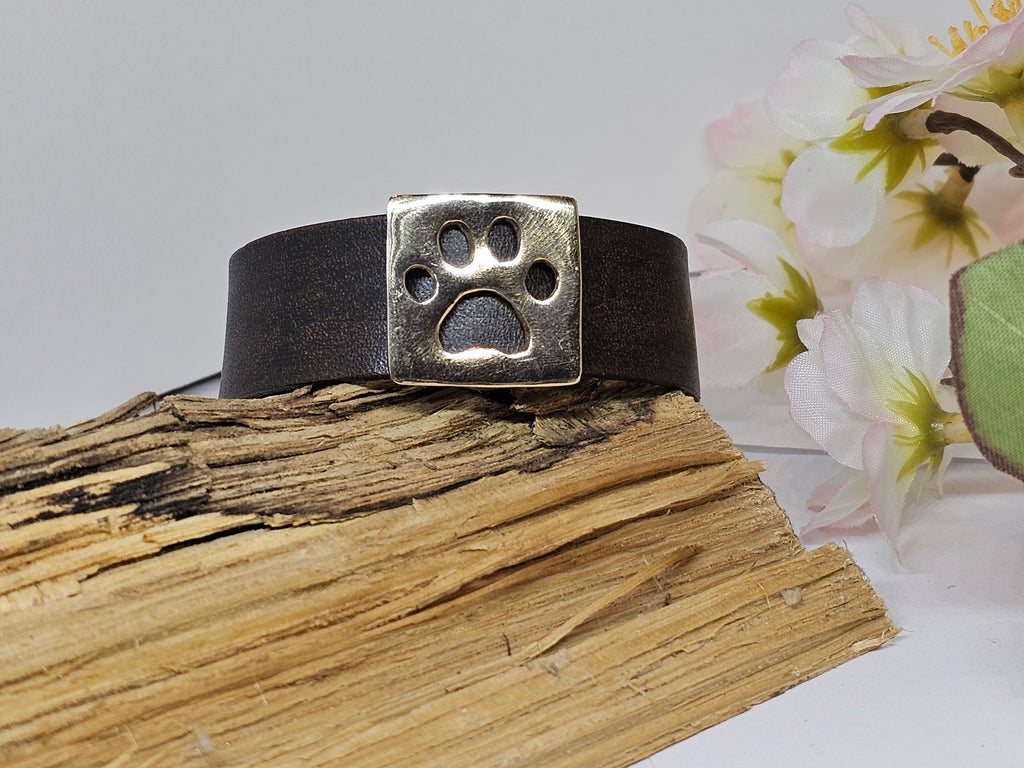 Paw Print Leather Cuff Bracelet