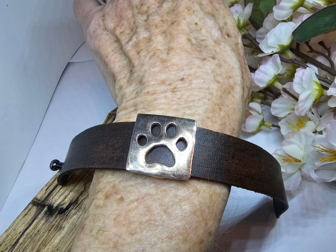 Paw Print Leather Cuff Bracelet