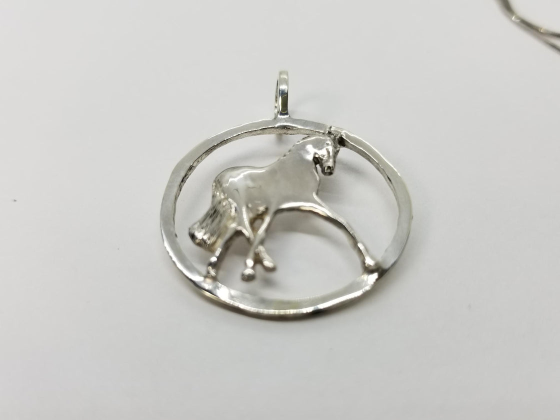 Half Pass Horse on Circle Pendant Medium